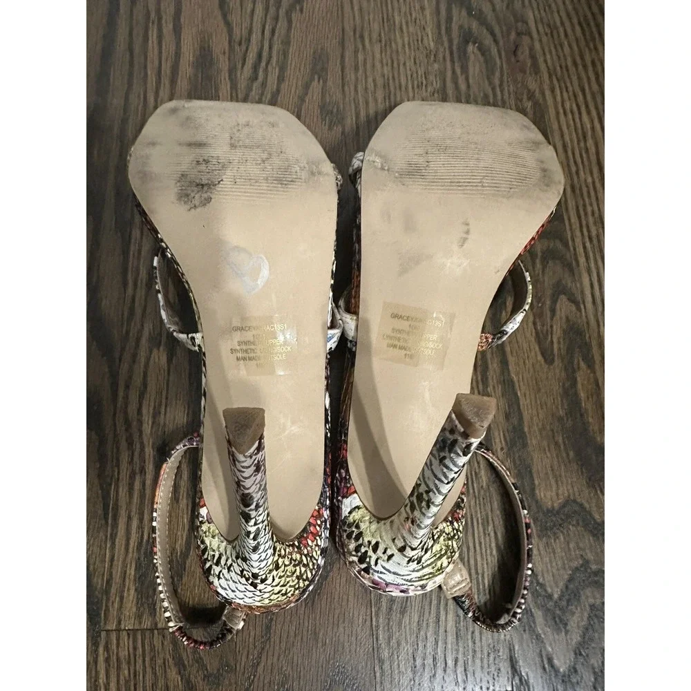 Steve Madden Gracey Stiletto‎ Heeled Sandal Rainbow Snake Print Sz 10 Multicolor